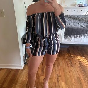 Flattering Striped Off the Shoulder Romper